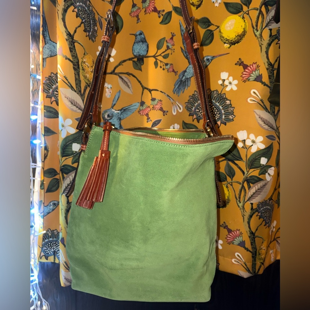 New Dooney and Bourke Leaf Green Suede Small Dixon Crossbody Purse - Picture 2 of 4